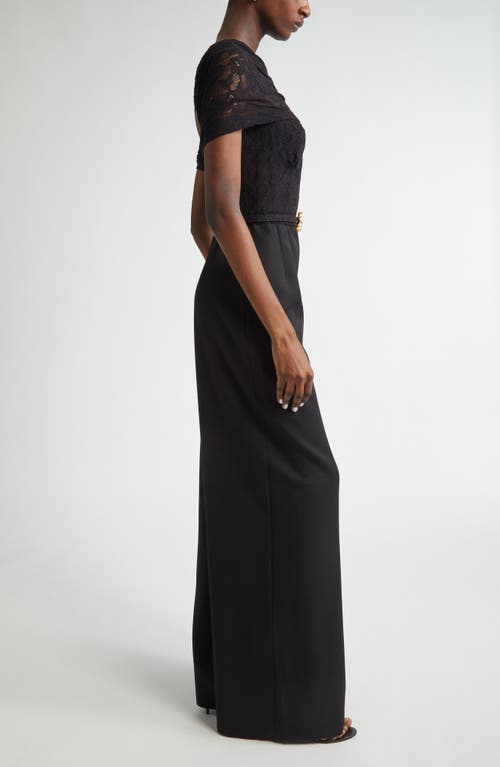 Shop Oscar De La Renta One Shoulder Mixed Media Jumpsuit In Black