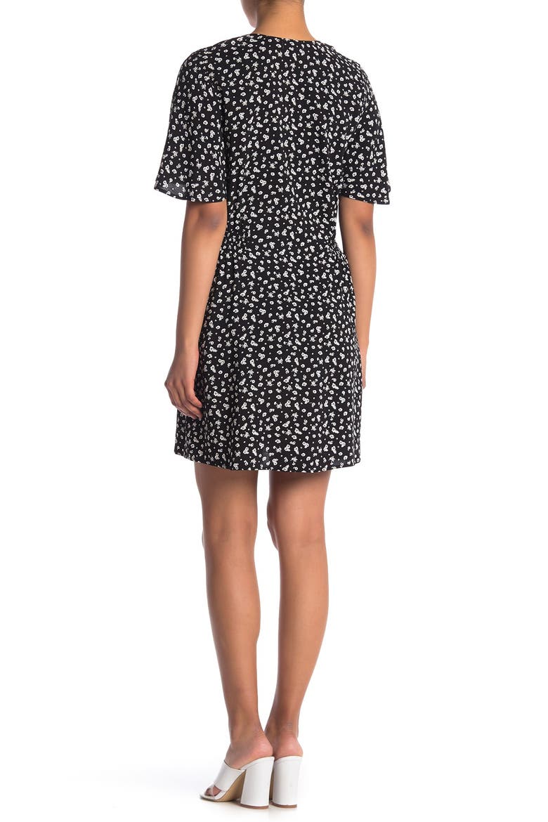 Flutter Sleeve Button Front Dress, Alternate, color, BLACK FLORAL