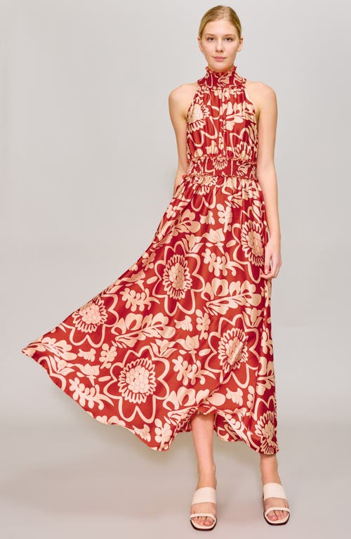 Melloday Mock Neck Maxi Dress In Red Floral Print