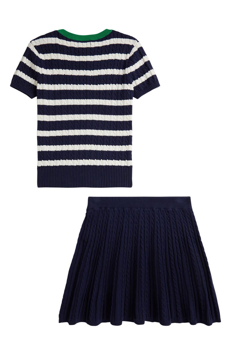 Polo Ralph Lauren Kids' Short Sleeve Cable Knit Sweater & Skirt Set, Alternate, color, Newport Navy Multi