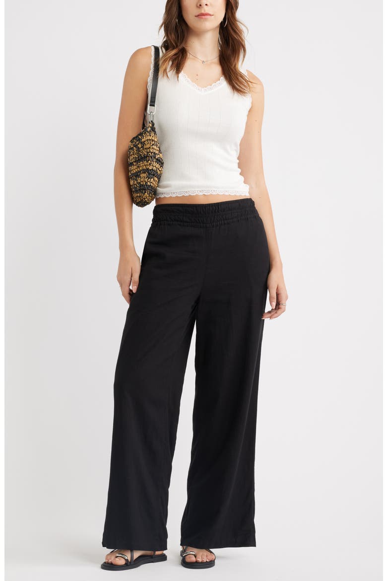 Linen Blend Smocked Waist Wide Leg Pants, Alternate, color, BLACK