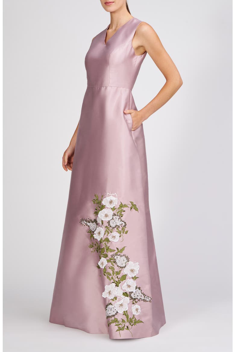 Aurelia Floral Sleeveless Taffeta Gown, Alternate, color, WOOD ROSE
