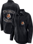 WEAR by Erin Andrews Women's WEAR by Erin Andrews Black Cincinnati Bengals Washed Oversized Denim Full-Snap Shacket