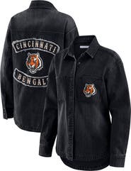 WEAR by Erin Andrews Women's WEAR by Erin Andrews Black Cincinnati Bengals Washed Oversized Denim Full-Snap Shacket