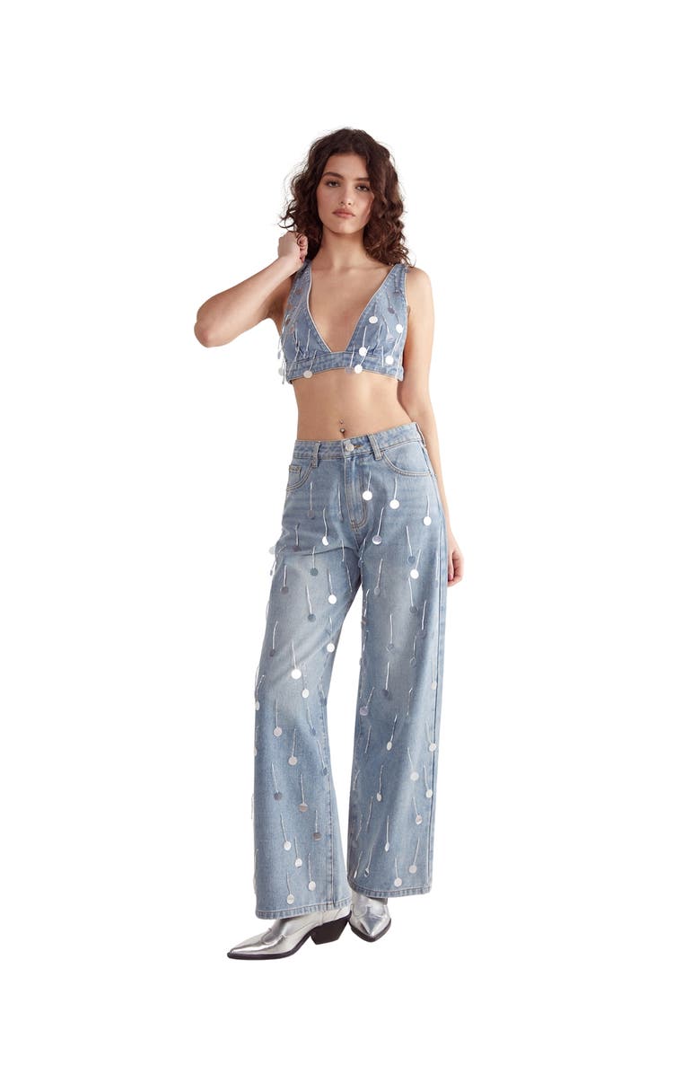 NASTY GAL Bead Embellished Denim Bralet, Alternate, color, Authentic Midwash