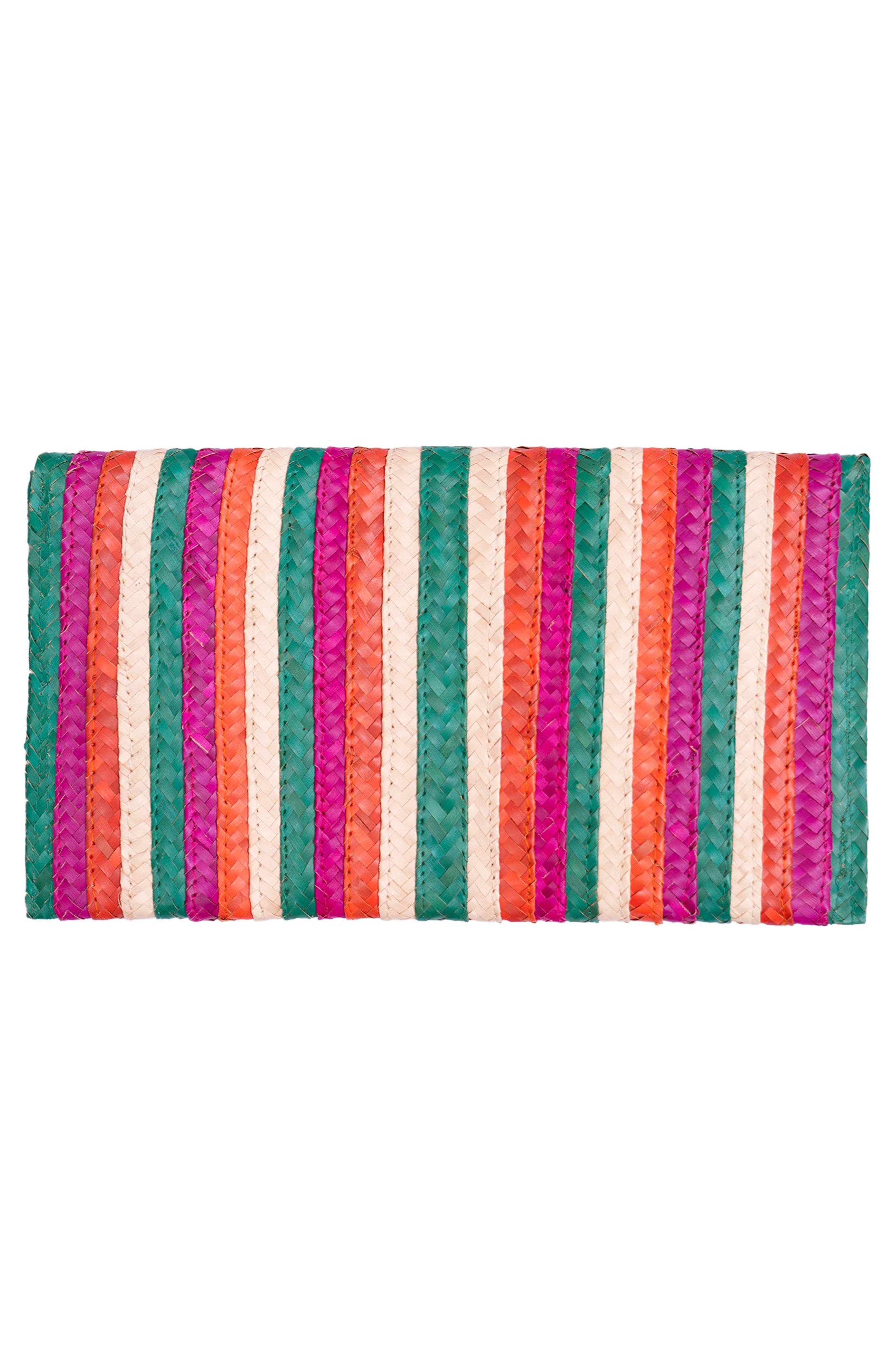 Jelavu Brooke Striped Raffia Clutch, Alternate, color, Green Multi