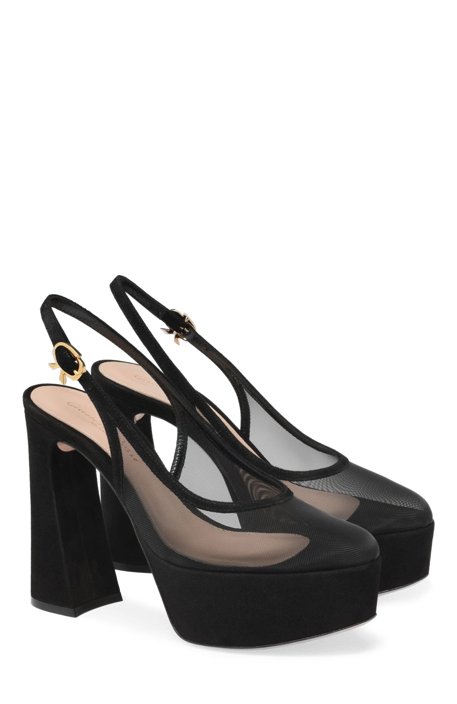 Gianvito Rossi Chopine Slingback, Alternate, color, Black Suede And Plexi