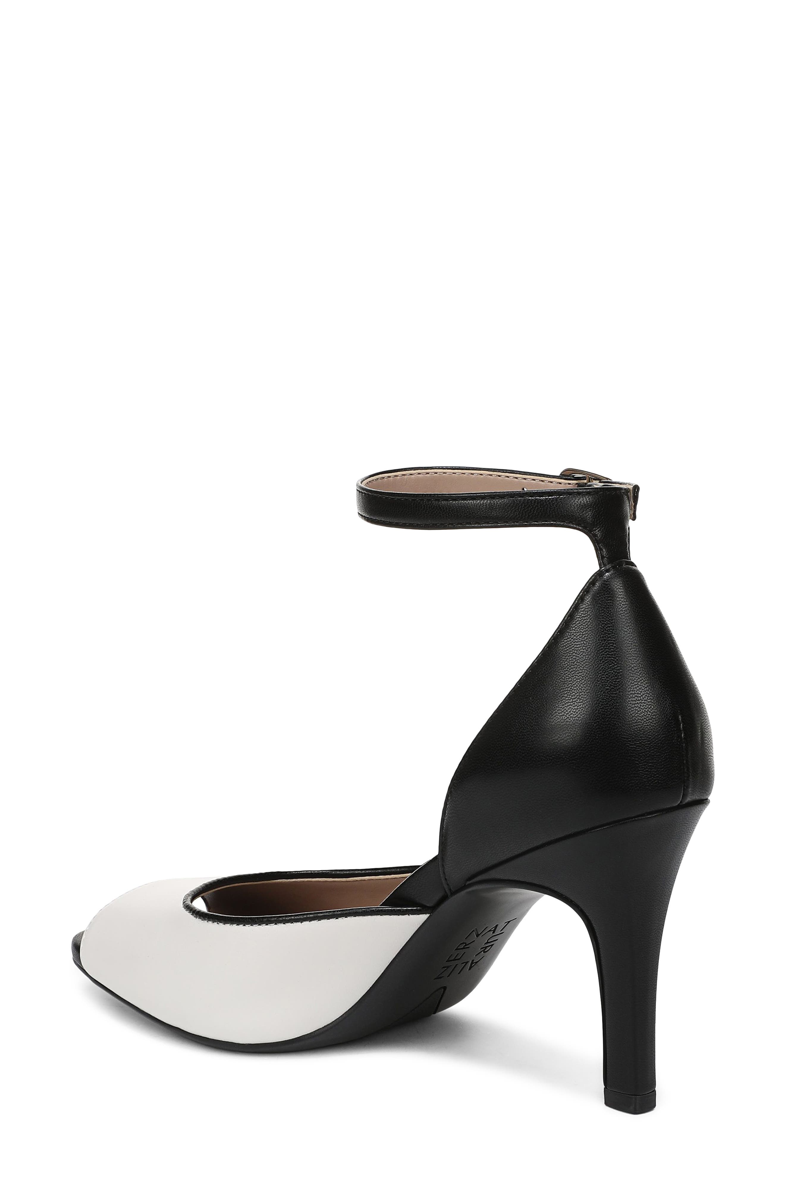 Asha Ankle Strap Peep Toe Pump, Alternate, color, WARM WHITE/BLACK