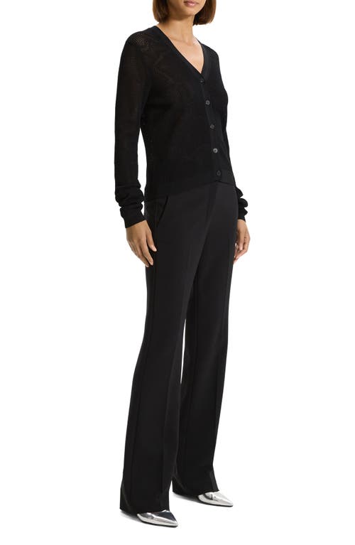 Theory Mini Pointelle Stitch Crepe Cardigan In Black