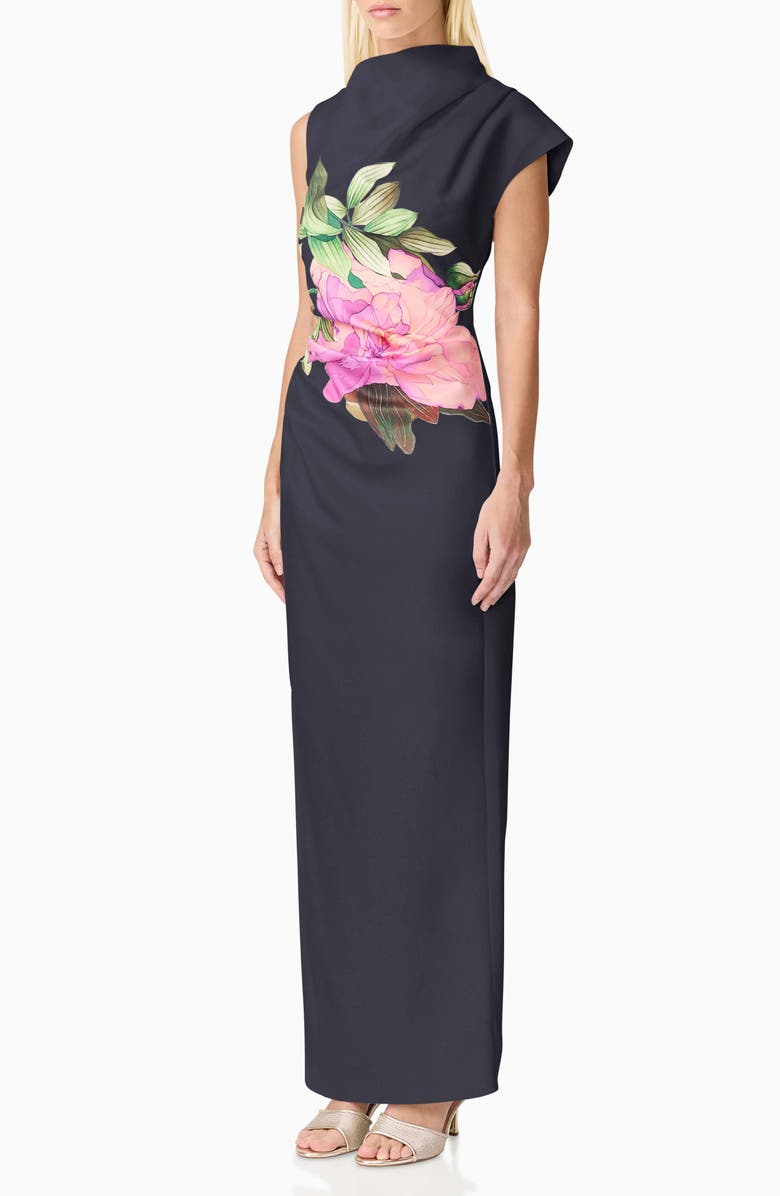 Elliatt Azelie Floral Print Gown, Alternate, color, Black