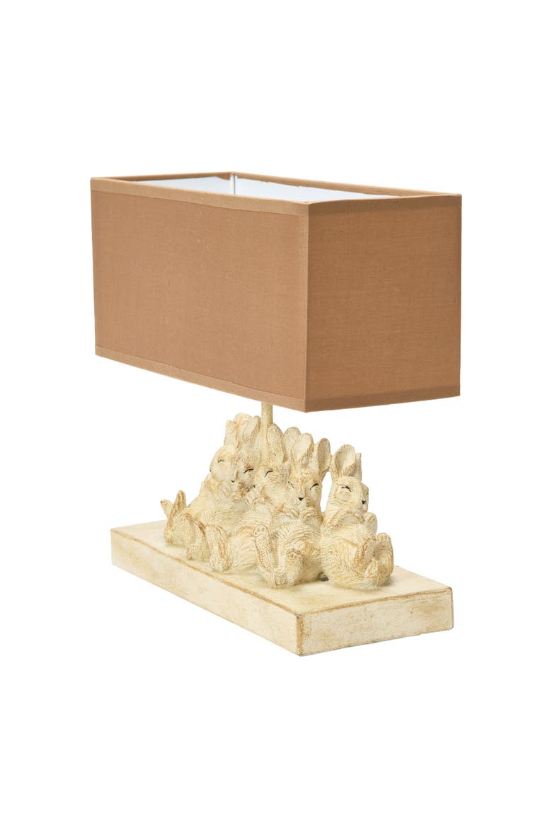 Resin Rabbit Table Lamp with Rectangle Linen Shade, White and Sand, Alternate, color, White