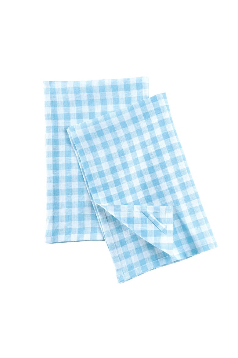Linen Kitchen Towels Set of 2, 17 x 26" - Gingham Check, Alternate, color, Blue Bell