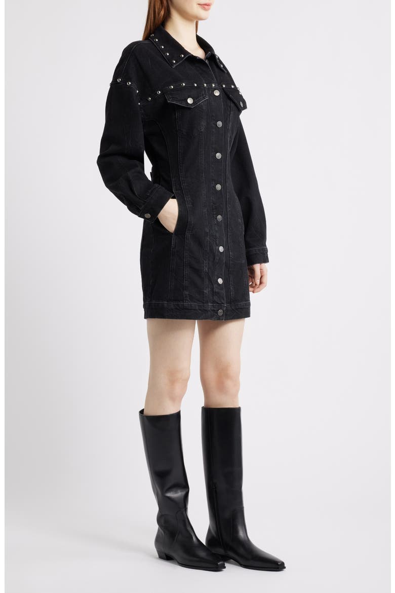 Ladera Studded Long Sleeve Denim Mini Shirtdress, Alternate, color, BLACK STONE STUDDED