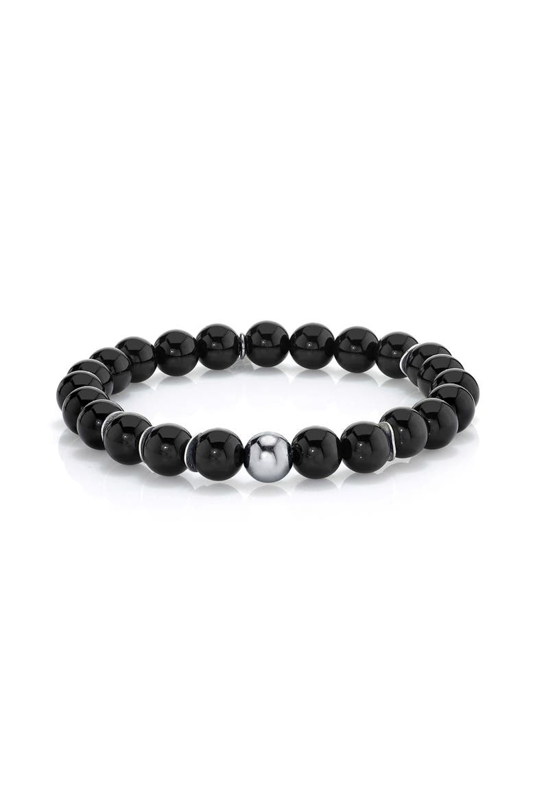 Mr Lowe Bead Bracelet with Silver Round Bead and 6 Silver Wavy Disks, Main, color, Onyx