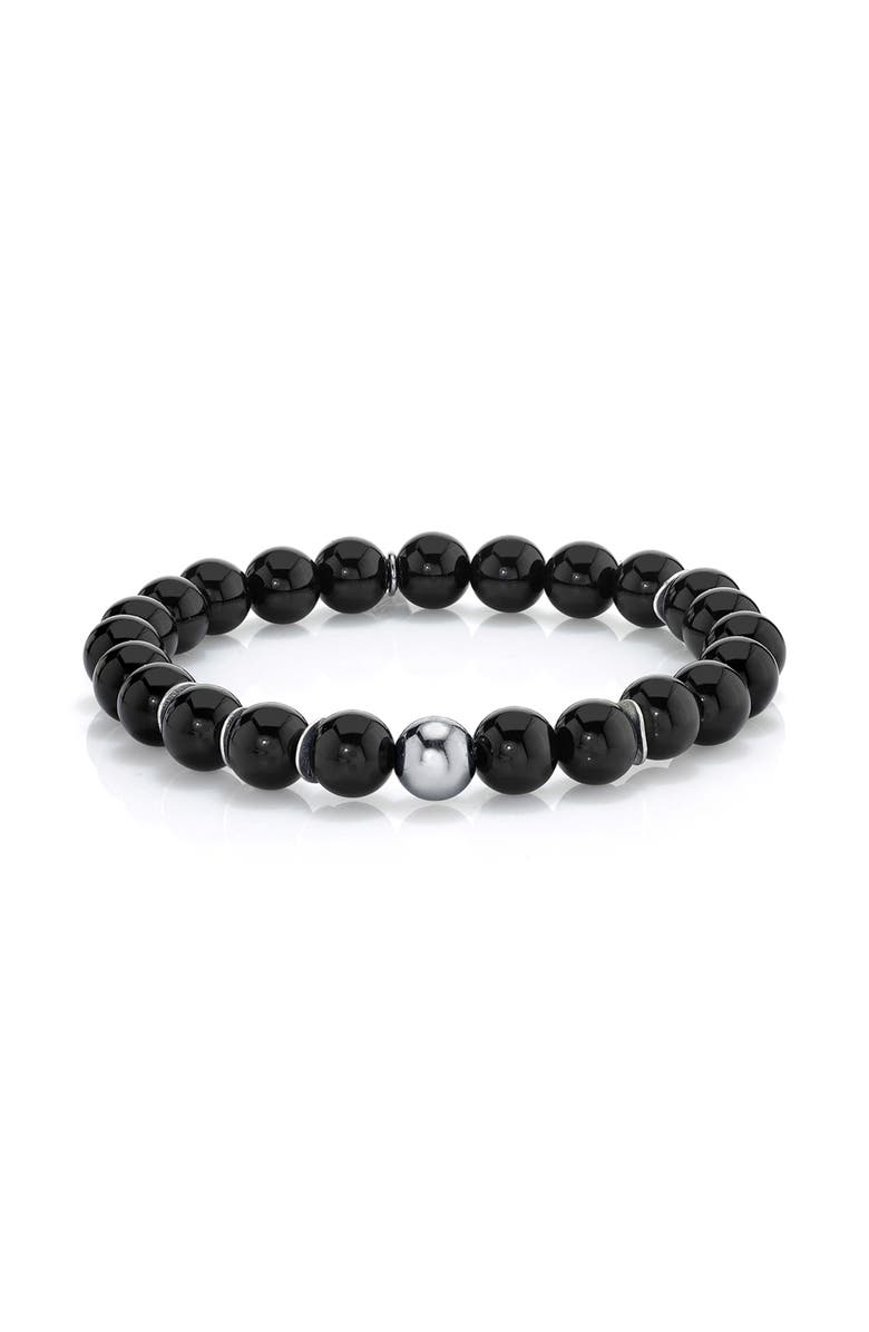 Mr Lowe by Sheryl Lowe Mr Lowe Bead Bracelet with Silver Round Bead and 6 Silver Wavy Disks, Main, color, Onyx