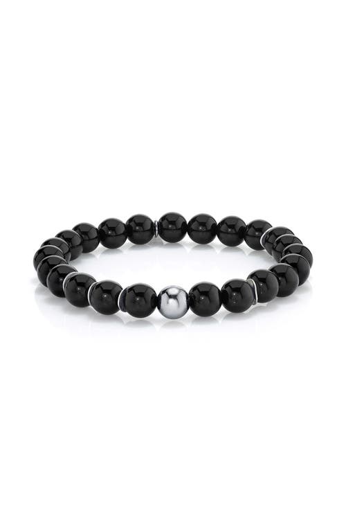Mr Lowe by Sheryl Lowe Mr Lowe Bead Bracelet with Silver Round Bead and 6 Silver Wavy Disks in Onyx  product