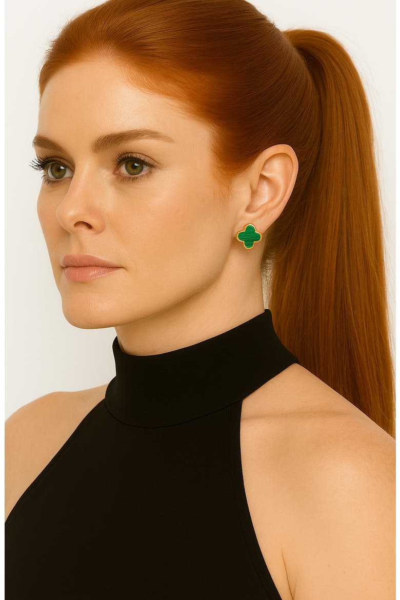 Clover Stud Earrings, Alternate, color, GOLD