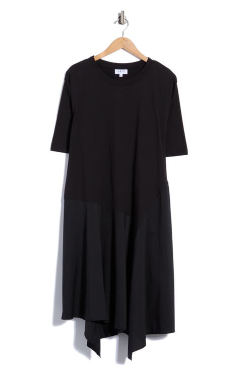 Asymmetric Poplin Mixed Media Dress
