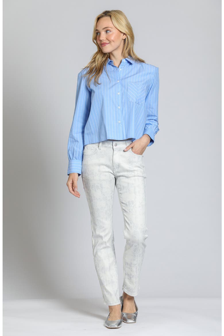 Stripe Cotton Blend Crop Button-Up Shirt, Alternate, color, BLUE/ WHITE STRIPE