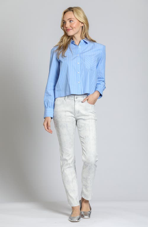 Apny Stripe Cotton Blend Crop Button-up Shirt In Blue/white Stripe