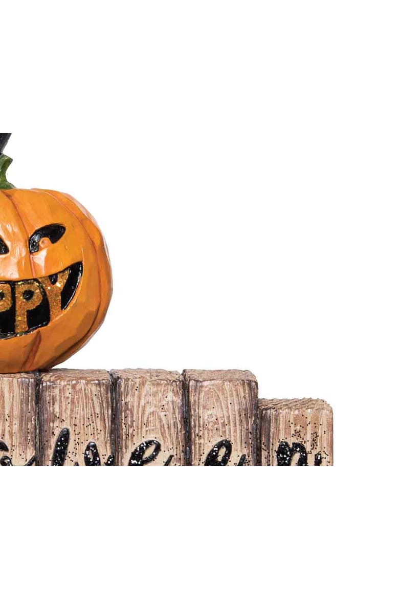 Happy Halloween Pumpkin/Crow Figurine, Alternate, color, Orange