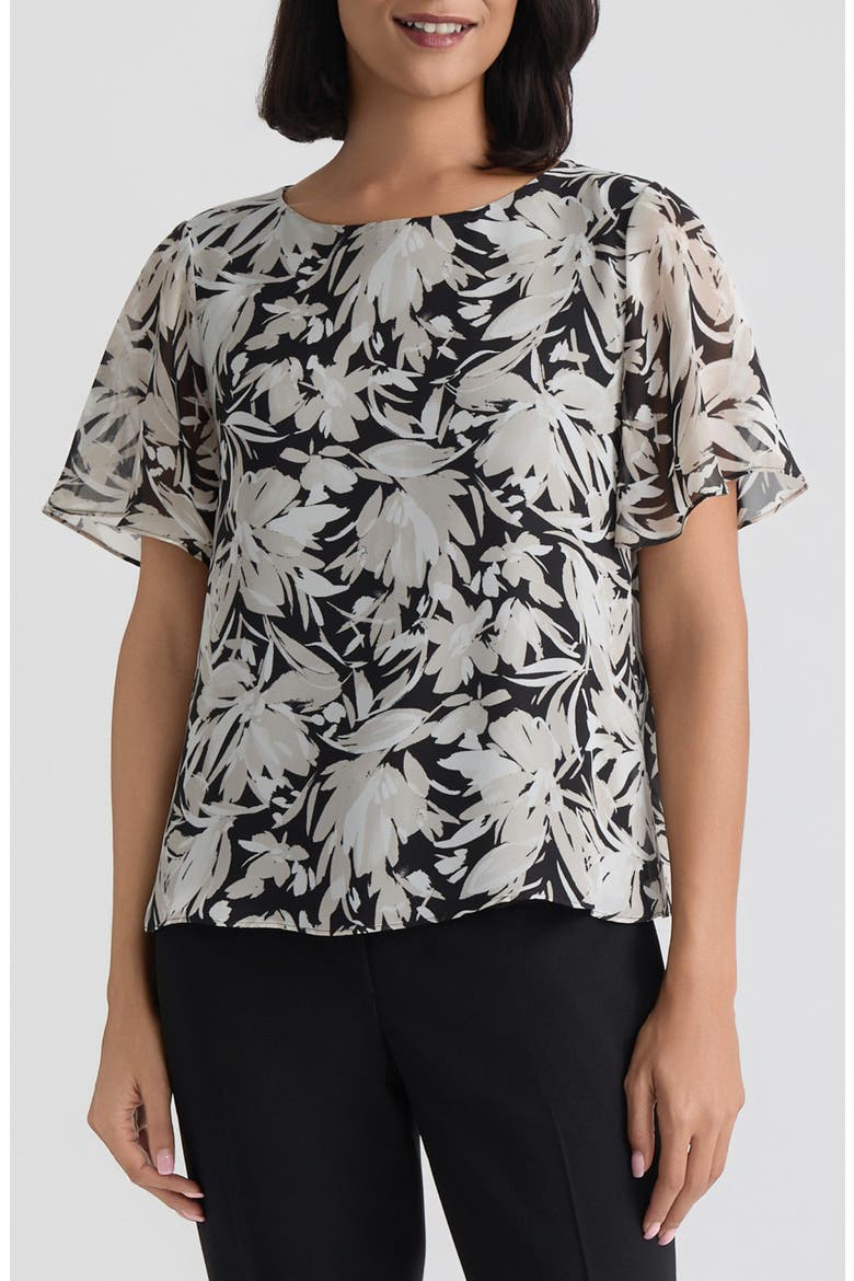 Floral Flutter Sleeve Top, Main, color, SUMMER STRAW MULTI
