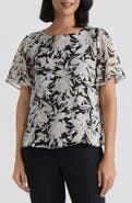 KASPER Floral Flutter Sleeve Top