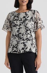 KASPER Floral Flutter Sleeve Top