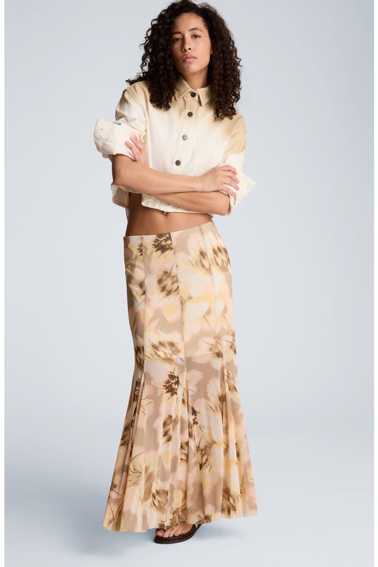 Midi Flare Godet Skirt, Alternate, color, PASTEL YELLOW MULTI
