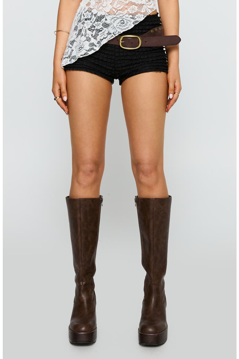 Think Fast Ruffle Lace Micro Shorts, Main, color, BLACK