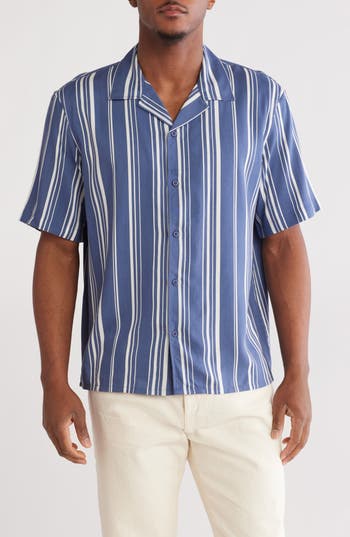 Abound Stripe Camp Shirt In Blue Indigo Link Stripe