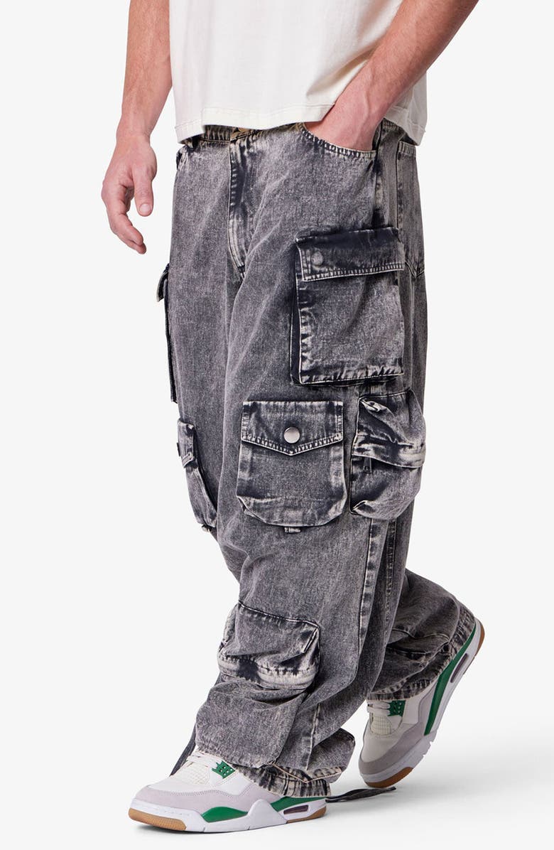 mnml Washed Barrel Baggy Cargo Pants, Alternate, color, Washed Black