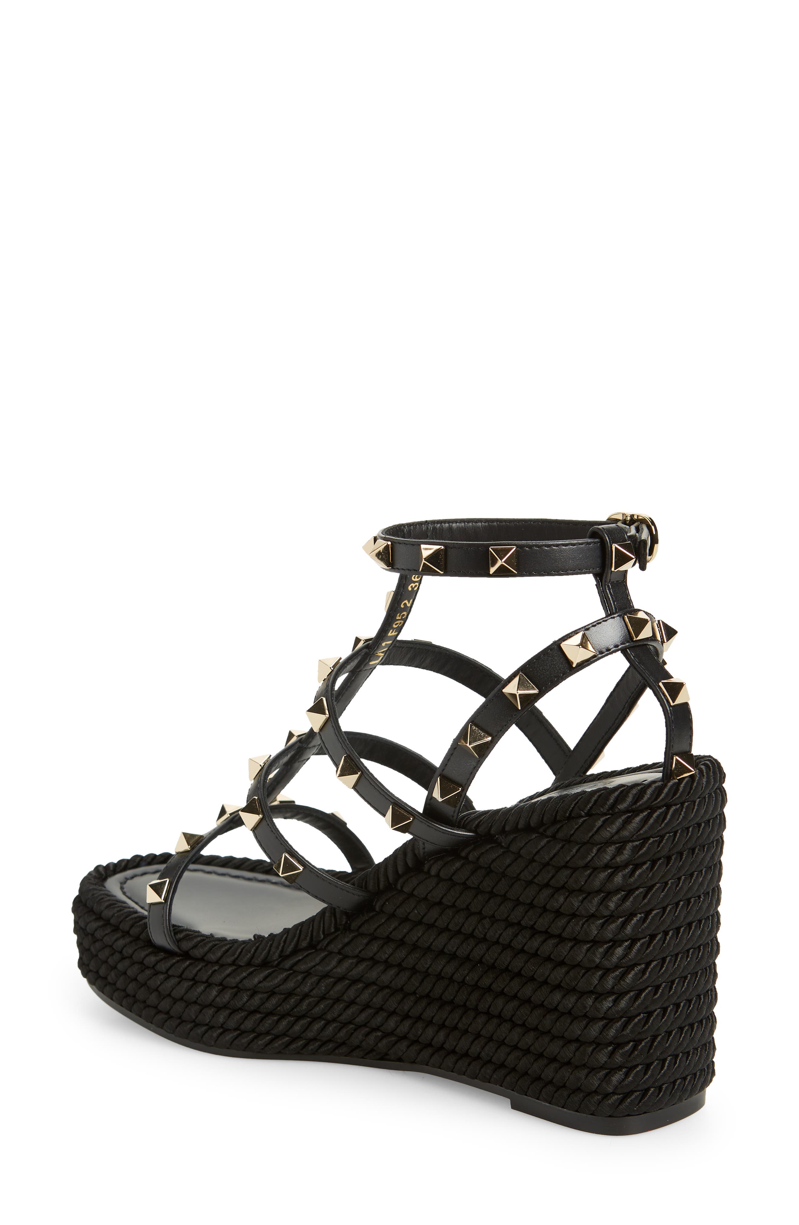 Valentino Garavani Rockstud Torchon Wedge Sandal, Alternate, color, 