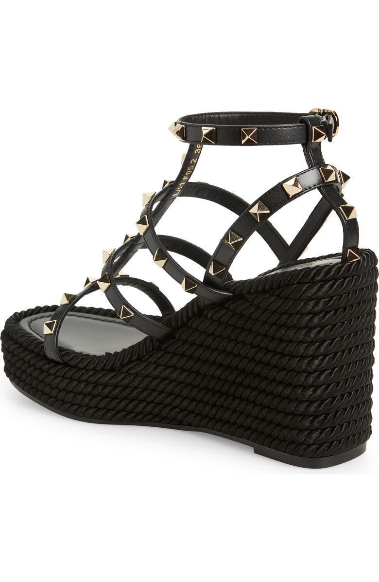 Valentino Garavani Rockstud Torchon Wedge Sandal, Alternate, color, Nero