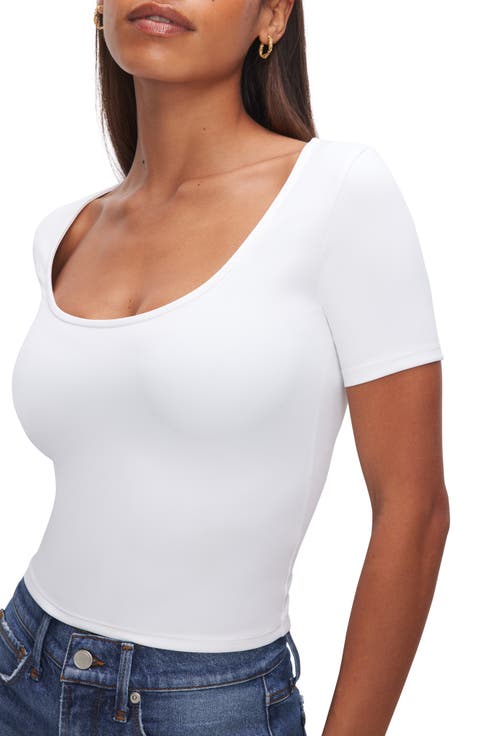Scoop Neck Crop Scuba Knit T-Shirt