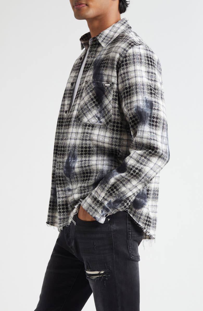 AMIRI MA Quad Bleach Splatter Flannel Button-Up Shirt, Alternate, color, Black