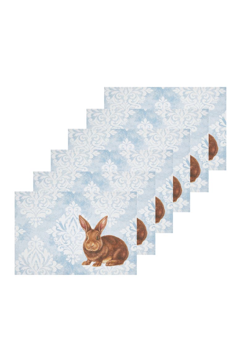 Damask Easter Bunny Rabbit Placemats Set of 6, Main, color, Blue