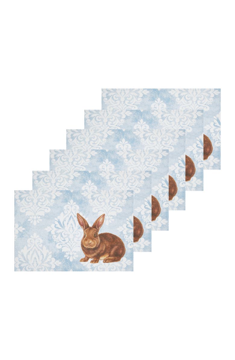 C&F Home Damask Easter Bunny Rabbit Placemats Set of 6, Main, color, Blue