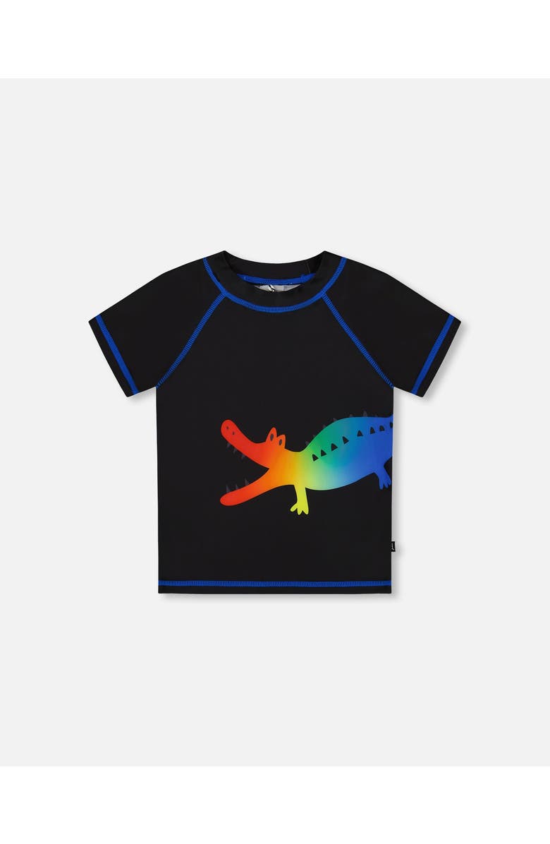 Deux par Deux Boy's Short Sleeve Rashguard Black And Multicolored Crocodiles, Main, color, Black And Multicolor Crocodile