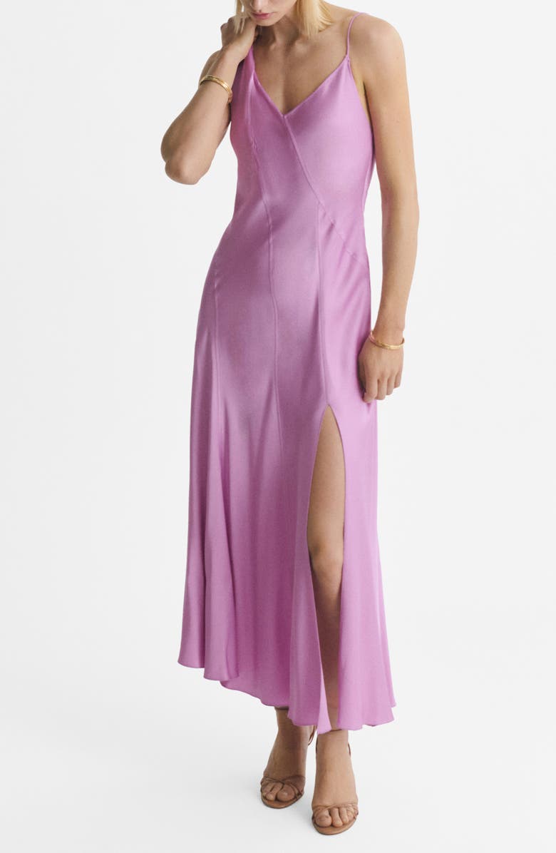 MANGO Asymmetric Satin Dress, Main, color, Light/ Pastel Purple