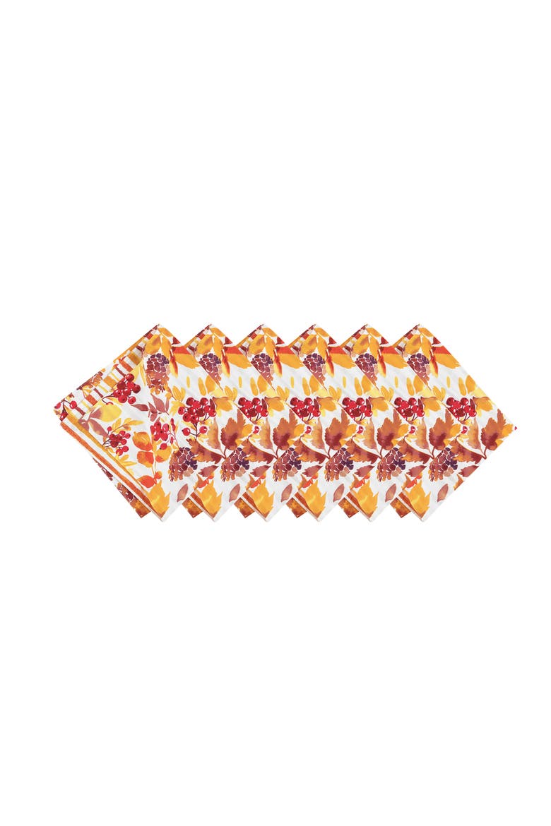 Cordelia Vibrant Fall Leaves 100% Cotton Set of 6 Cloth Napkins, Alternate, color, Orange