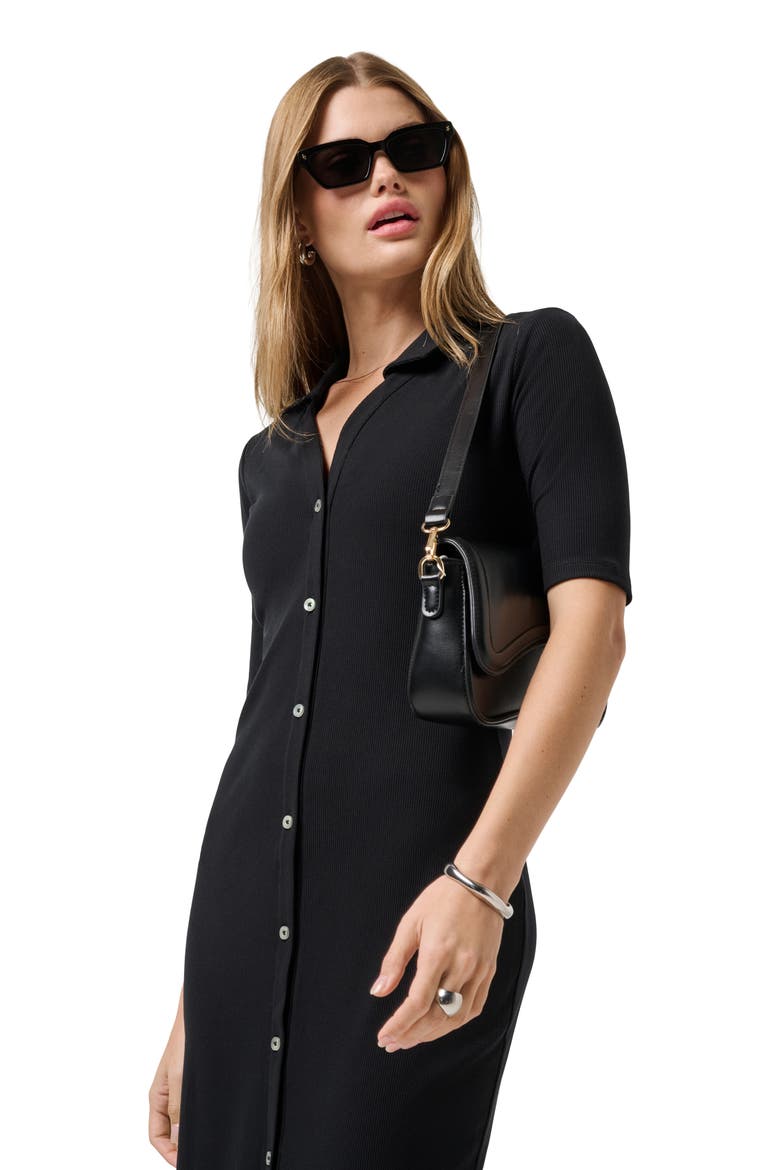 Cloud Rib Midi Shirtdress, Alternate, color, BLACK