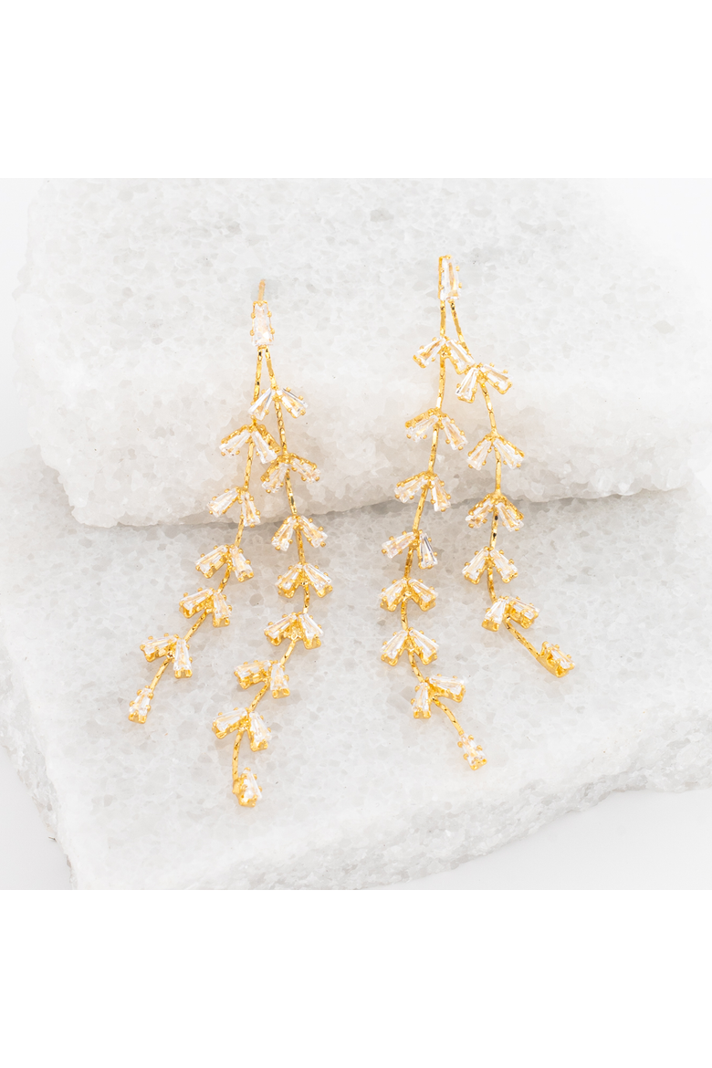 Graceful Willow Zircon and Gold Dangle Earrings, Main, color, Gold
