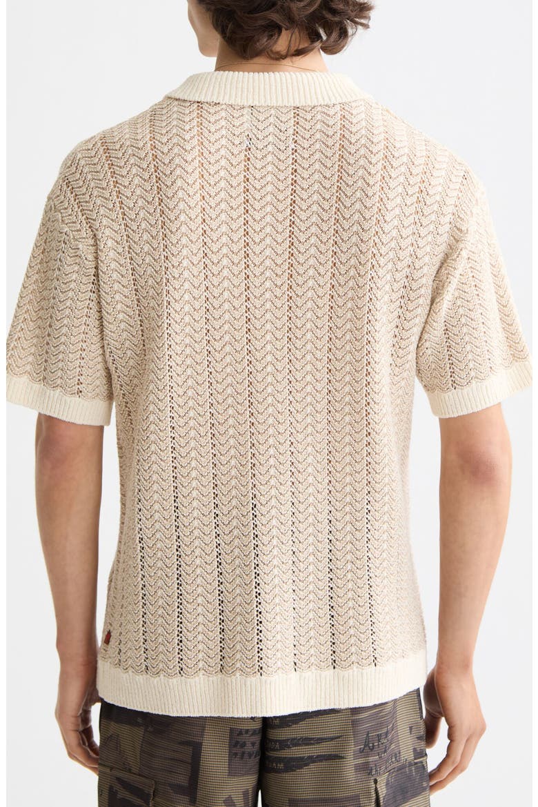 Open Knit Johnny Collar Polo Sweater, Alternate, color, EGGNOG