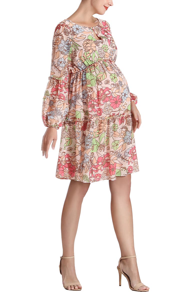 Aiko Long Sleeve Maternity Babydoll Dress, Alternate, color, Multicolored