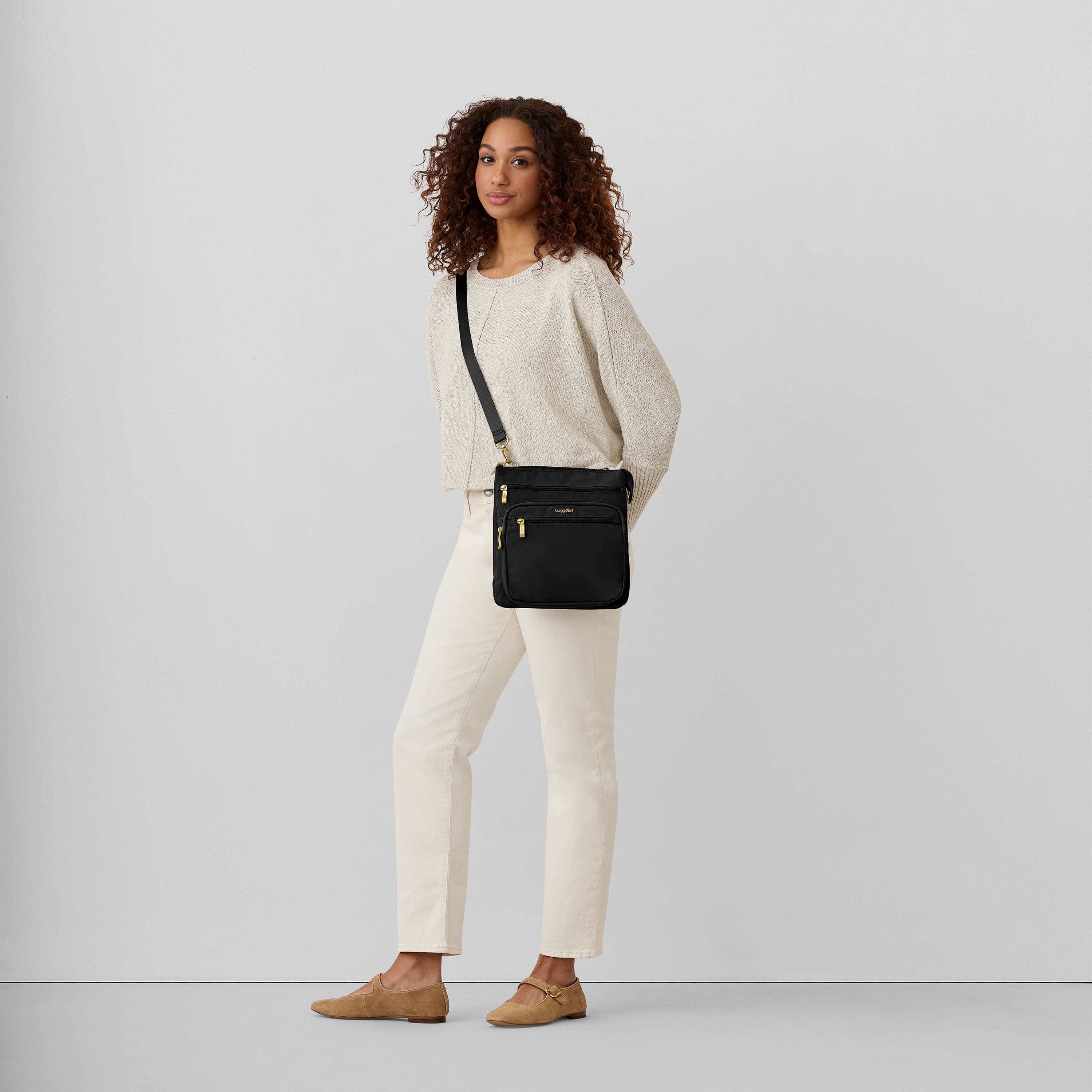 Out And About Crossbody Bag, Alternate, color, Black with Gold Hardware