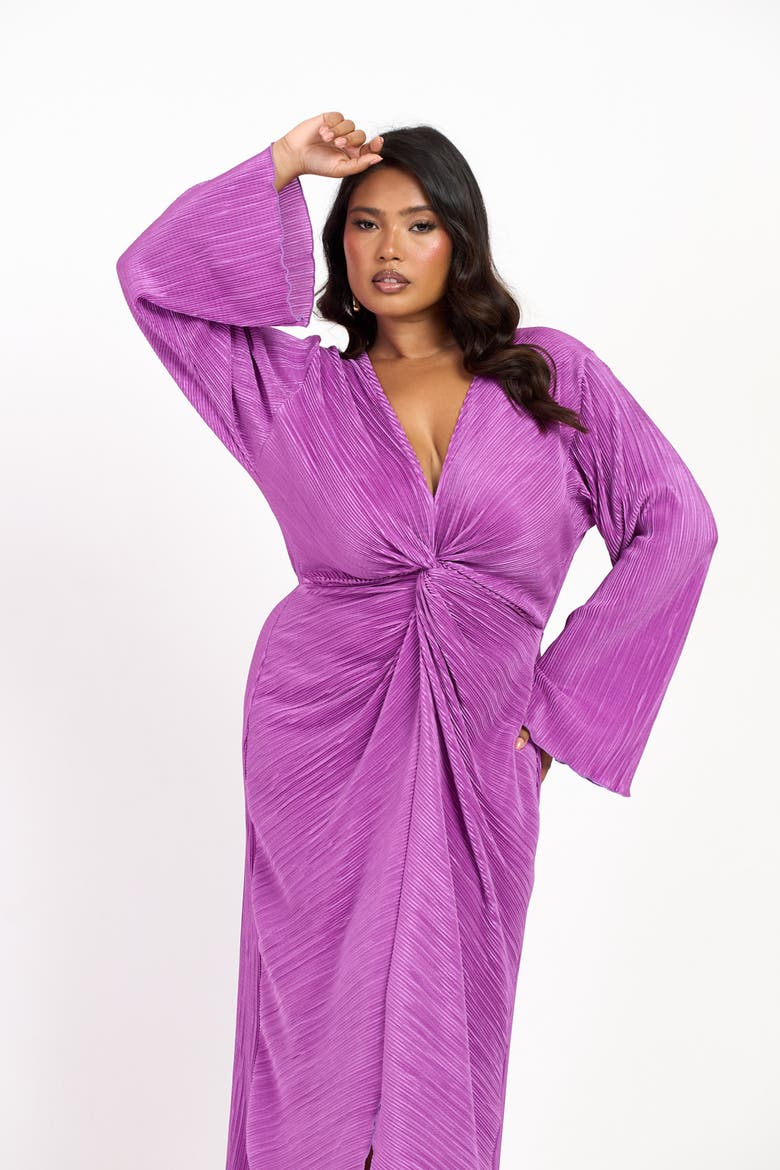 Curve Plisse Flare Sleeve Midaxi Dress, Alternate, color, Purple