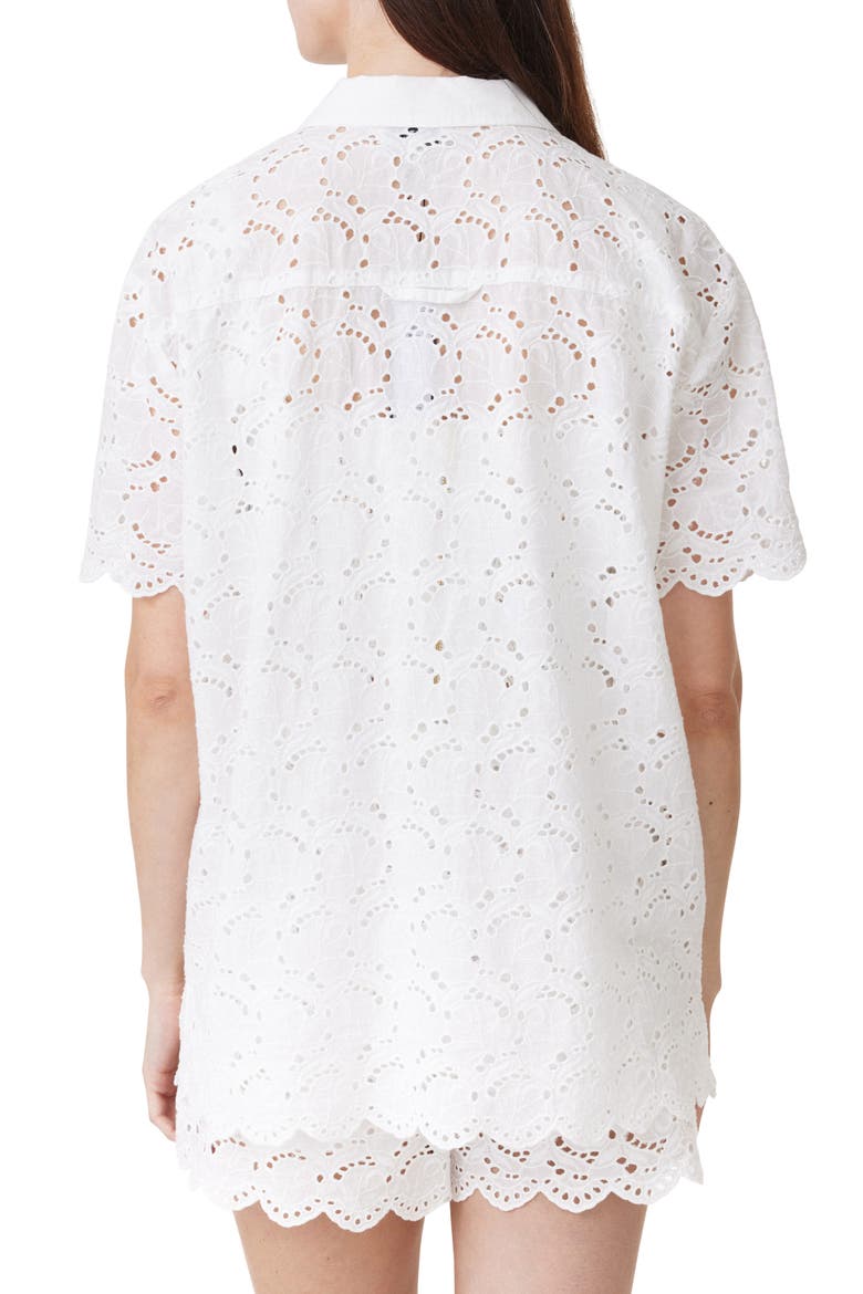 Eyelet Short Sleeve Button-Up Shirt, Alternate, color, WHITE