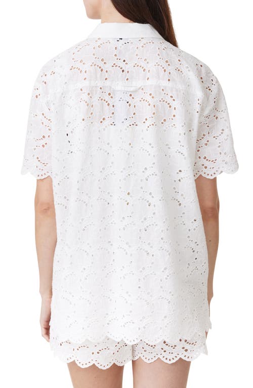 Habitual Eyelet Short Sleeve Button-up Shirt In White