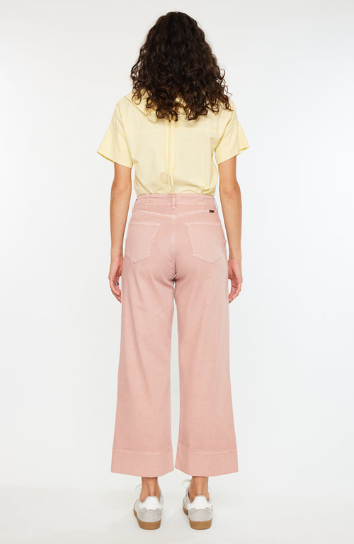 Kancan Peony High Rise Crop Wide Leg Jeans In Pink